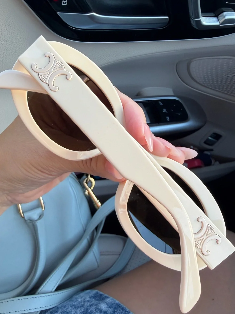 Celine Triomphe Oval Sunglasses, 52mm color ivory/brown solid - Picture 6 of 11